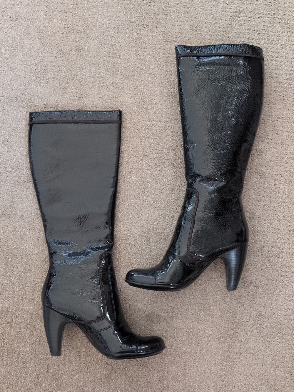 Sofft Vintage Y2K Black Patent Leather Heeled Knee High Boots With Zippers - Picture 2 of 8
